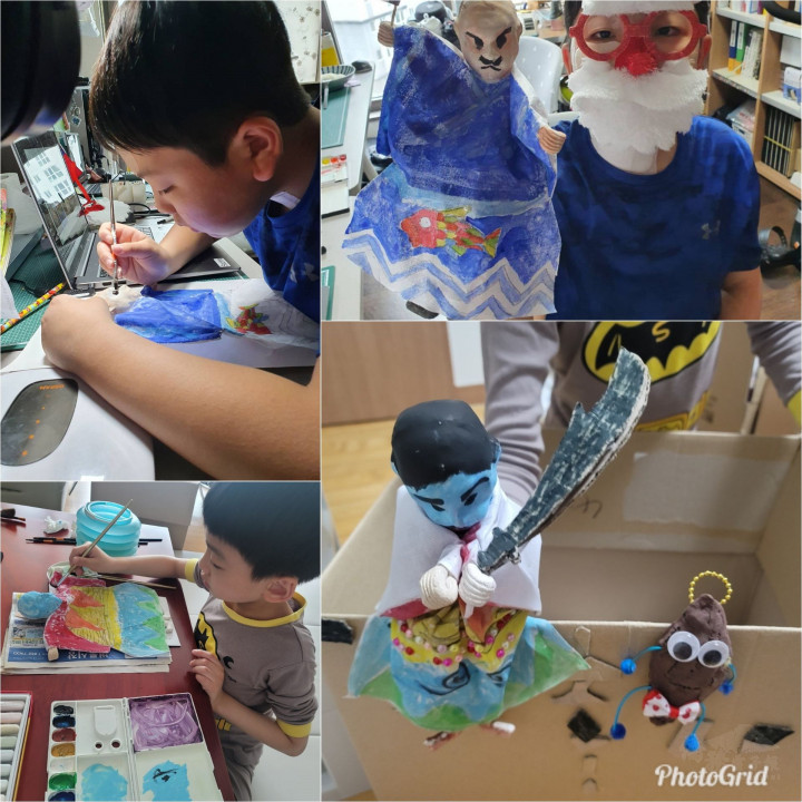 小朋友與綵繪完成的布袋戲偶