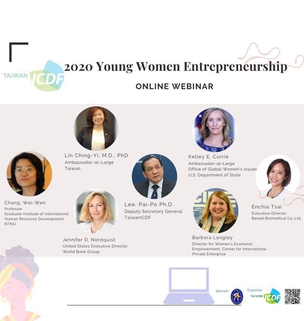 拉美及加海友邦「年輕女性創業培力營」線上研討會，呼應雙方在「全球婦女發展及繁榮計畫」（W-GDP）架構下的合作。
