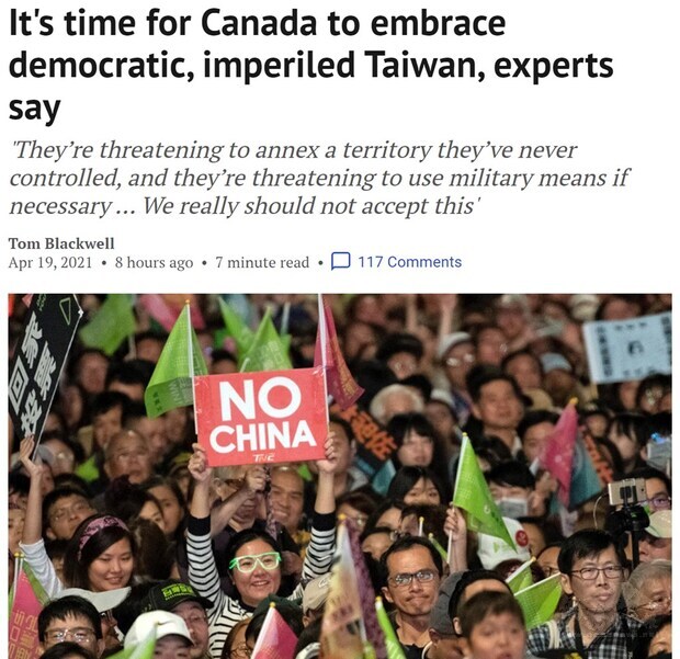 加拿大主流媒體及學者專家連日相繼呼籲，現在是加拿大擁抱民主台灣的時候。（圖取自國家郵報網頁nationalpost.com）
