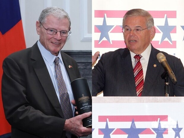 2位美國重量級聯邦參議員殷荷菲(左)、梅南德茲(右)致函加拿大總理杜魯道與國防部長薩簡,表達支持智庫哈利法克斯國際安全論壇頒發「馬侃獎」給總統蔡英文。