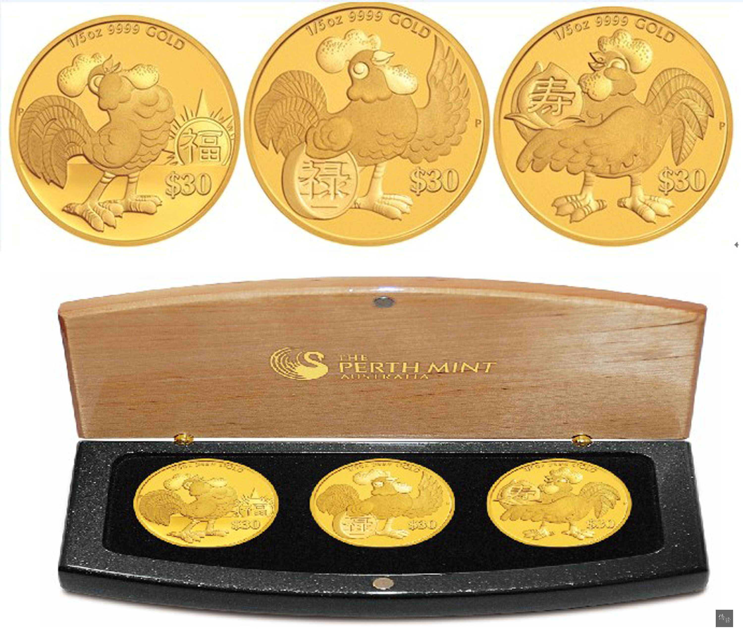 「雞年」將屆,台灣銀行即日起發售應景的「雞年紀念金銀幣」,共有4種款式,圖為2017福祿壽吉利金雞紀念金幣。(中央社提供)