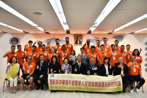 吳新興(前排右5)、劉文灼(前排右4)、張吳雪娥(前排左5)、劉國強(前排右2)及墨爾本華人中華青年會及足球協會團員合影。