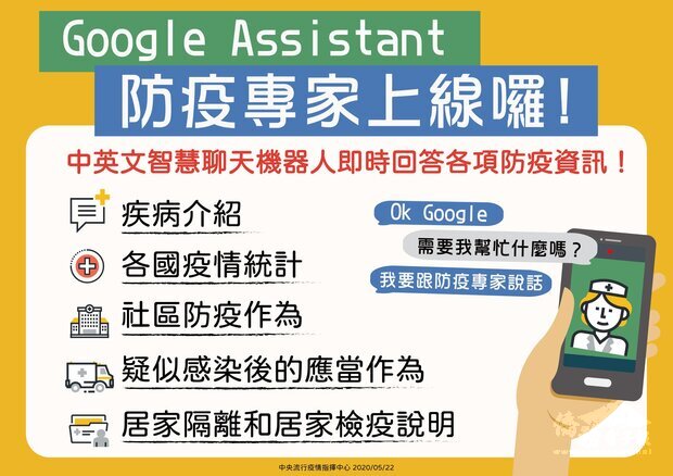 Google Assistant多元聊天機器人即時回答僑胞朋友各項防疫資訊