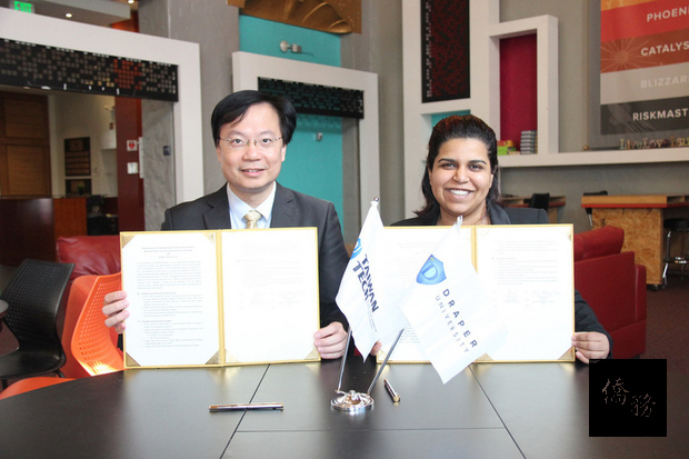 台灣科技大學和美國矽谷創業學校Draper University正式簽訂合作備忘錄，未來雙方將合辦創新創業營隊，將矽谷創新創業課程原汁原味在台灣呈現。（台科大提供）