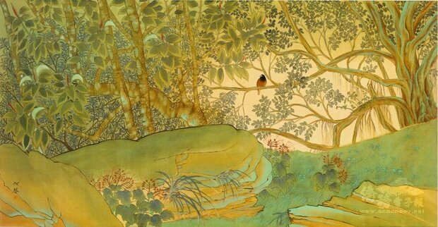 林阿琴「南國」入選1933年第七回台展東洋畫部。(國美館提供/北美館典藏)