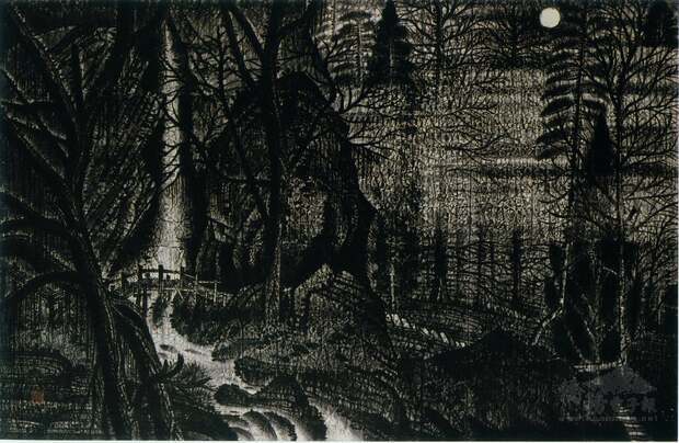 郭雪湖水墨創作「寂靜」。(國美館提供/國美館典藏)