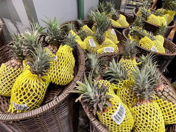 台灣鳳梨銷中受阻，引發旅星台人團購潮，新加坡多家超市也規劃陸續引進，今年台灣鳳梨外銷星國可望翻倍成長。圖為當地一家超市銷售的台灣鳳梨。(中央社提供)