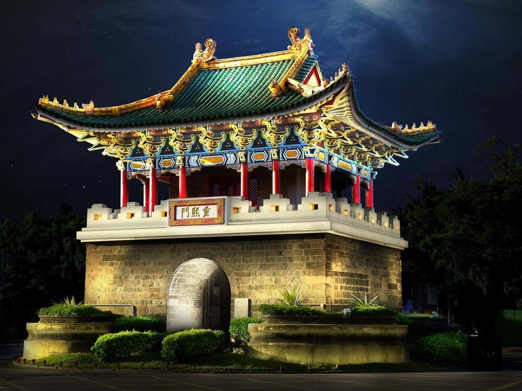 小南門(重熙門)燈光修復後模擬夜景。(圖/台北市政府)
