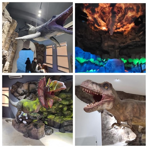 小門地質探索館打造侏羅紀世界,不只有擬真恐龍,玄武岩地景也相當許栩栩如生。