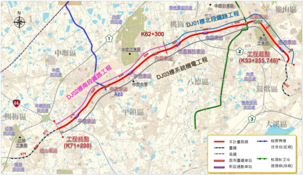 桃園鐵路地下化工程路線圖。(鐵道局提供)
