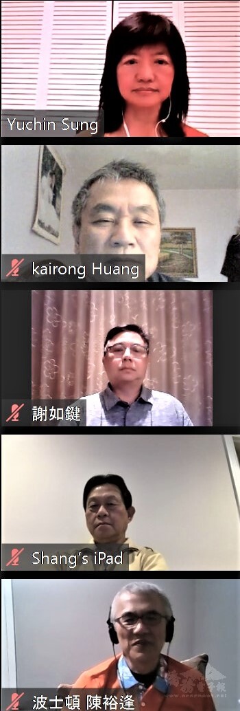 紐英崙客家鄉親會會長宋玉琴(由上至下)、紐約客家鄉親會前會長黃開榮、紐英崙客家鄉親會副會長謝如鍵、林上田、前會長陳裕逢。