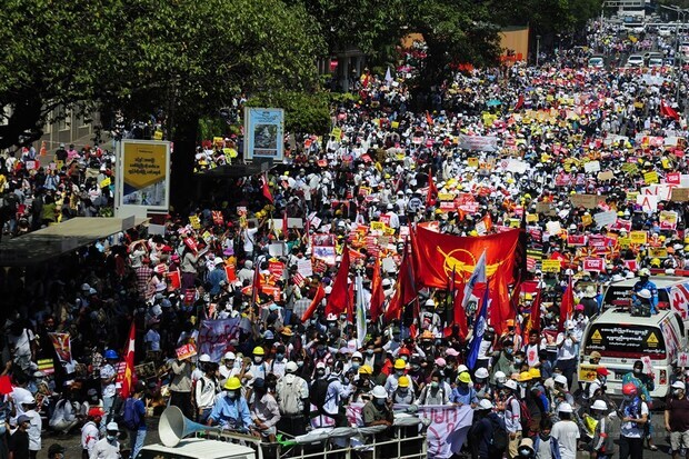 緬甸示威擴大、交通癱瘓 駐處再籲注意安全(圖:中央社)