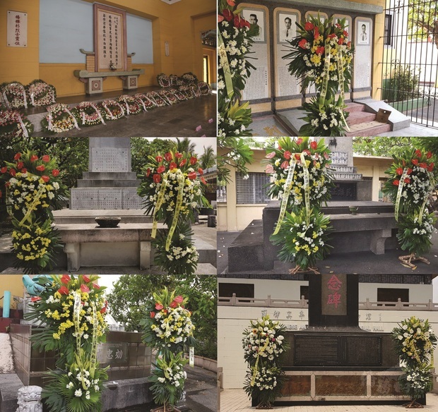 圖 2：徐大使及僑界獻花擺滿紀念碑現場。