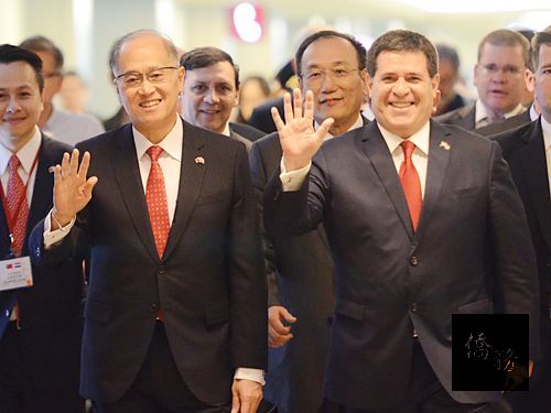 Photo courtesy of CNA; Foreign Minister David Lee (left) with Paraguayan President Horacio Cartes