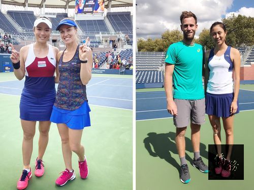 Chan Yung-jan (left) with Martina Hingis, and Chan Hao-ching (right) with Michael Venus. Photo courtesy of Liu Hsueh-chen; photo courtesy of CNA