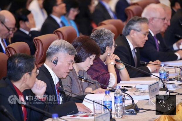 2017年亞太經濟合作會議（APEC）經濟領袖會議將於10 日到11日在越南峴港市舉行；經濟部長沈榮津（前左二）、國發會主委陳美伶（前左三）8日出席部長級年會開幕式。（中央社提供）