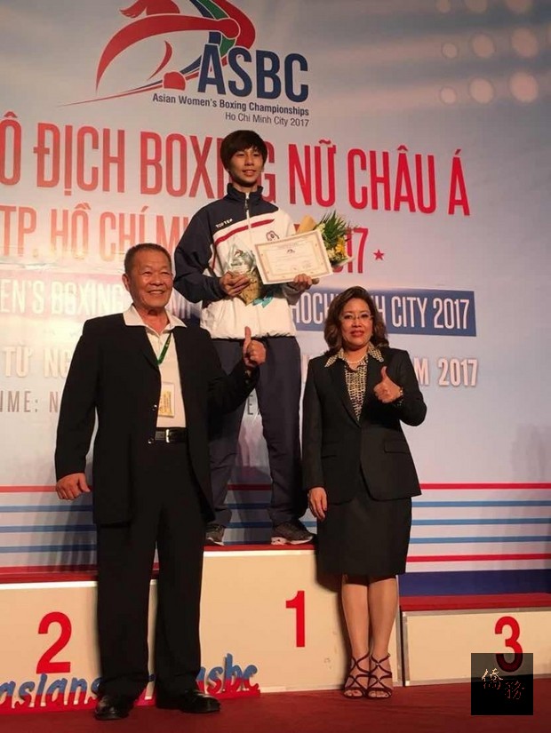 陳郁婷獲「2017亞洲女子拳擊錦標賽」54公斤級金牌。（自由時報提供）