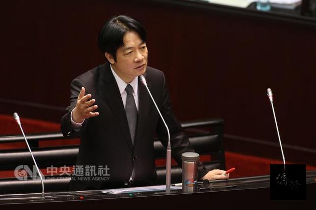 行政院長賴清德26日在立法院議場備詢時表示，「我是個主張台灣獨立的政治工作者」，曾提過的「親中愛台」是以台灣為核心，向中國大陸伸出友誼的手、表達親善態度。（中央社提供）