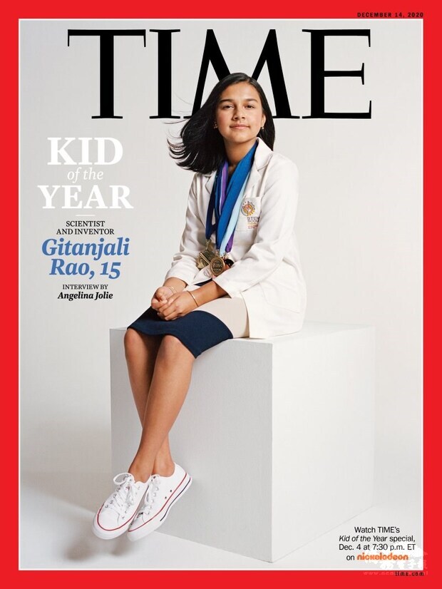 美國15歲印度裔科學家暨發明家拉奧，獲選時代雜誌首位「年度風雲兒童」。（圖取自時代雜誌網頁time.com）